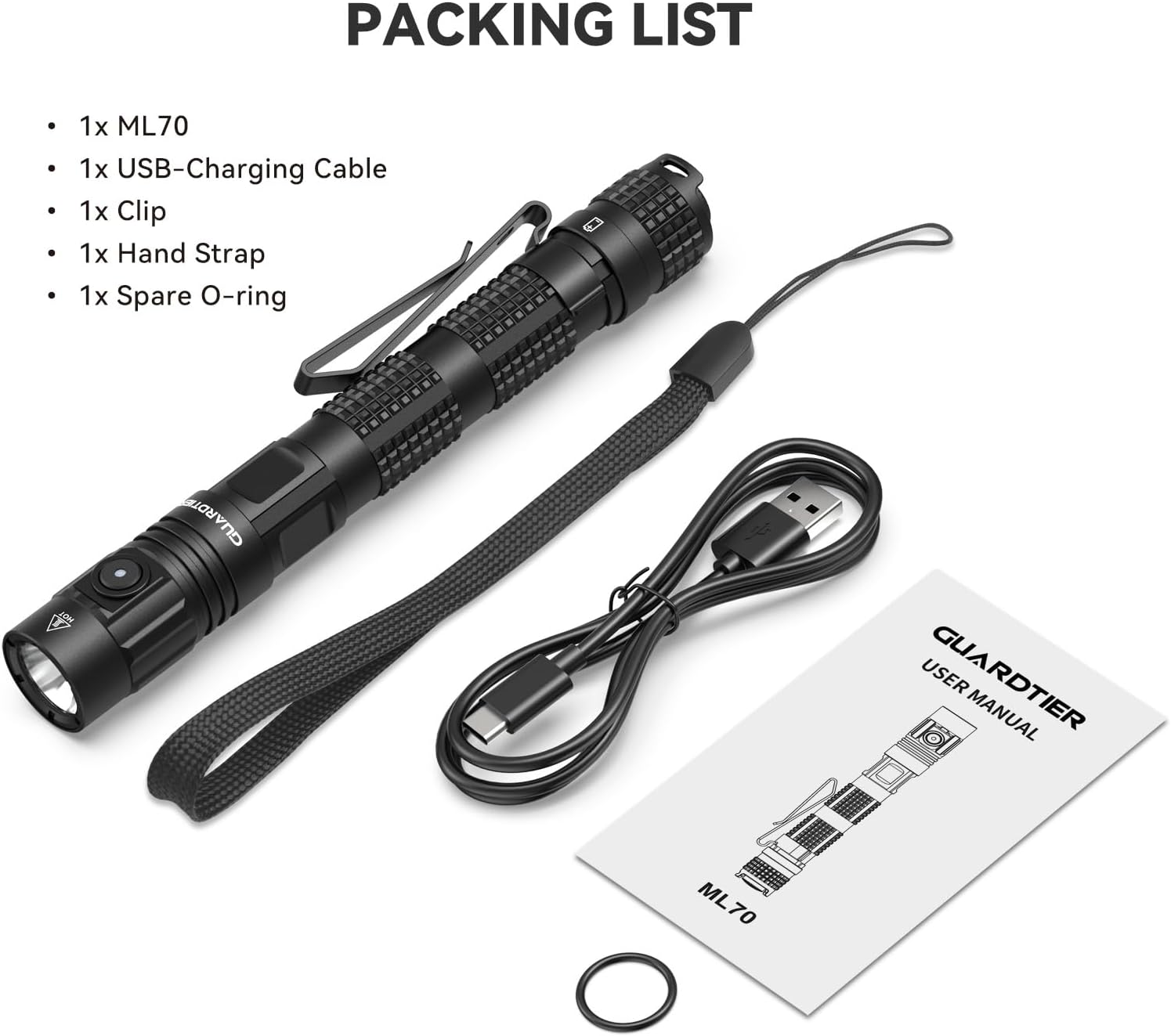 Guardtier ML70 Rechargeable Flashlight 1500 Lumens
