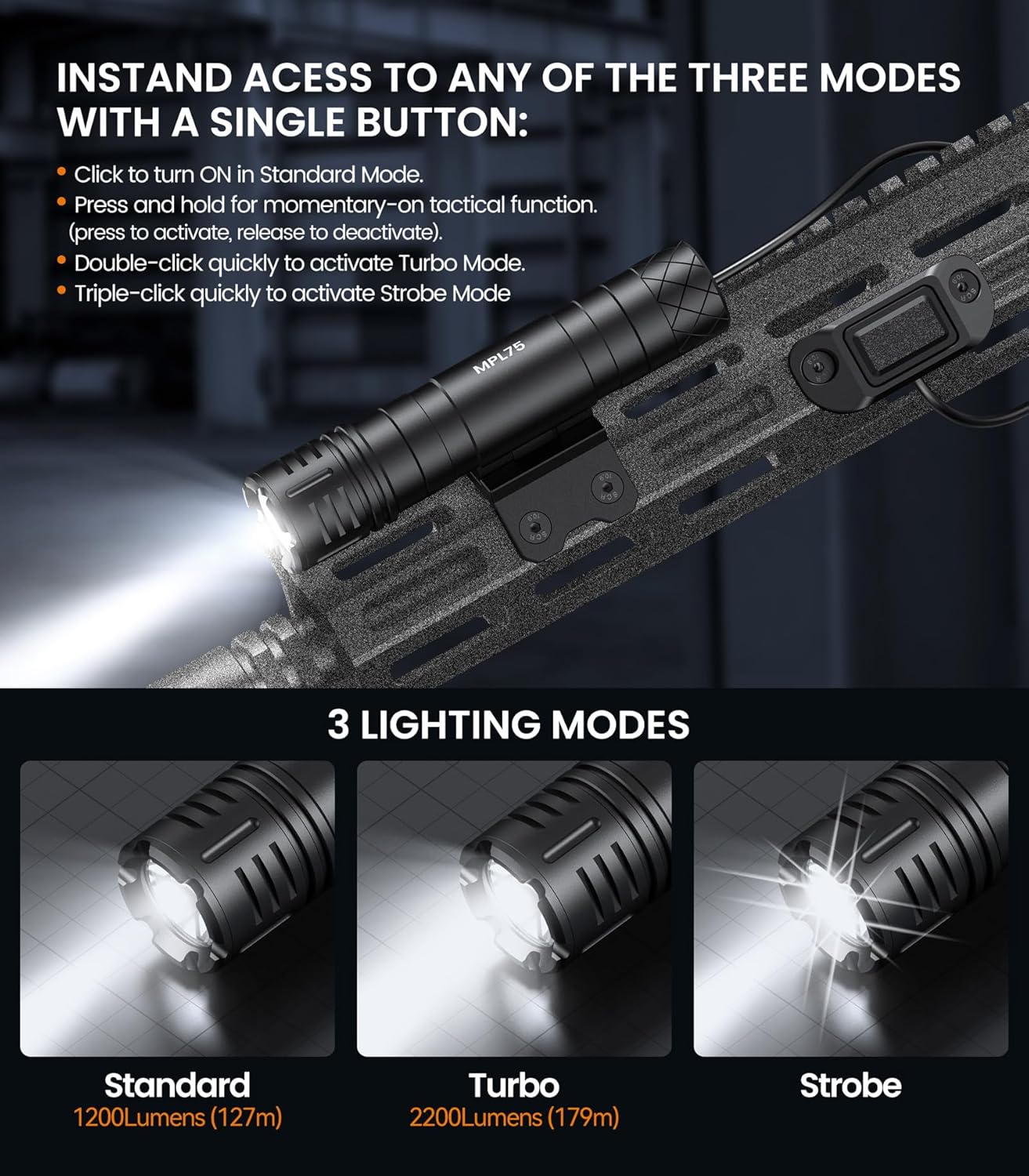 Guardtier MPL75 Weapon Light 2200 Lumen